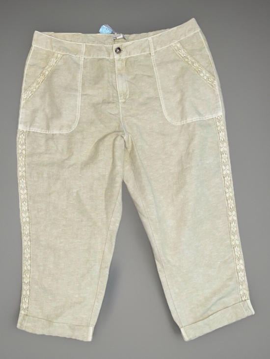 Coldwater Creek Pants - Coldwater Creek Linen Cropped Pants 18W Lace Trim NWT Sand